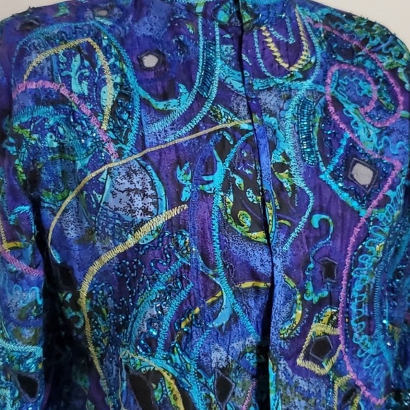 Chicos 100% Silk Beaded Embroidered Jacket Art Deco Artsy Avant Garde Bold - Picture 7 of 10